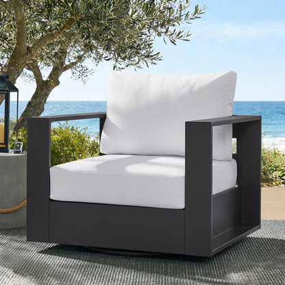 Tahoe Outdoor Powder-Coated Aluminum Swivel Armchair - Gray White